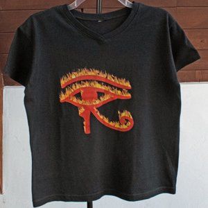Fire Eye of Horus black cotton T-shirt, Egyptian Size Medium